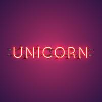 Neon realistic word 'UNICORN' for advertising, vector illustration