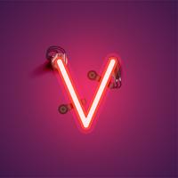 Red realistic neon character with wires and console from a fontset, vector illustration