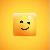 High detailed square yellow emoticon on a yellow background, vector illustration