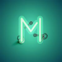 Green realistic neon character with wires and console from a fontset, vector illustration