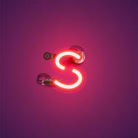 Red realistic neon character with wires and console from a fontset, vector illustration