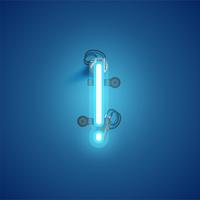 Blue realistic neon character with wires and console from a fontset, vector illustration