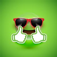 Realistic emoticon with sunglasses and thumbs up, vector illustration