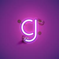 Pink realistic neon character with wires and console from a fontset, vector illustration