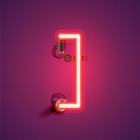 Red realistic neon character with wires and console from a fontset, vector illustration