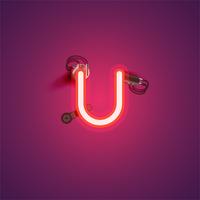 Red realistic neon character with wires and console from a fontset, vector illustration