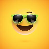 High-detailed 3D smiley with sunglasses on a colorful background, vector illustration