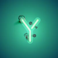 Green realistic neon character with wires and console from a fontset, vector illustration