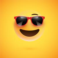 High-detailed 3D smiley with sunglasses on a colorful background, vector illustration