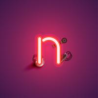 Red realistic neon character with wires and console from a fontset, vector illustration