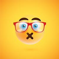 3D yellow emoticon with eyeglasses, vector illustration