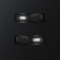 Realistic black switches ONOFF on black background, vector illustration