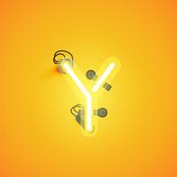 Yellow realistic neon character with wires and console from a fontset, vector illustration