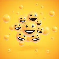 Un alto grupo detallado de emoticonos sobre un fondo amarillo, ilustración vectorial vector