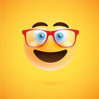 3D yellow emoticon with eyeglasses, vector illustration