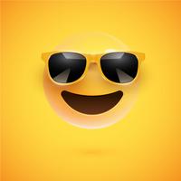 High-detailed 3D smiley with sunglasses on a colorful background, vector illustration