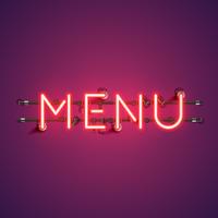 Neon realistic word' MENU' for advertising, vector illustration