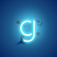 Blue realistic neon character with wires and console from a fontset, vector illustration