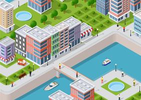 Isometric illustration of a city waterfront vector