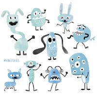 watercolour cute monsters set vector