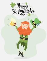 cute leprechaun with beer and pipe vector