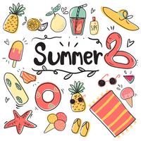 hand draw cute doodle icon summer collection  flat vector illustration