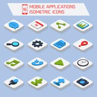 Iconos isométricos de aplicaciones móviles. vector