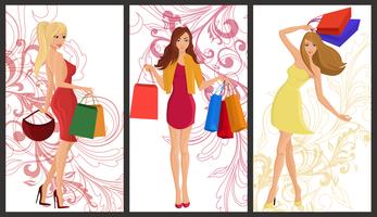 Shopping girl banner vector