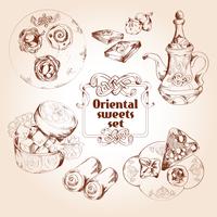 Oriental sweets sketch set vector