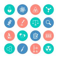 Chemistry icons on color circles vector