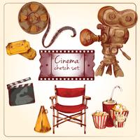 Cinema colored sketch set vector