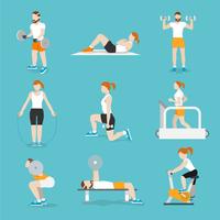 People gym exercises icons set vector