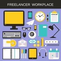 Freelancer workplace icons set vector