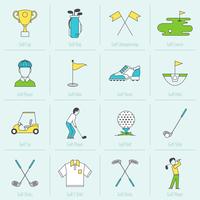 Iconos de golf de línea plana vector