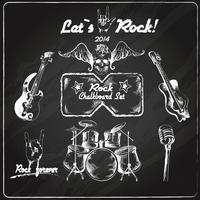 Rock music chalkboard set vector