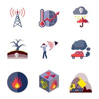 Pollution icons set flat vector