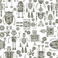 Hipster robot seamless pattern black and white vector