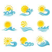 Waves Sun Icons Set vector
