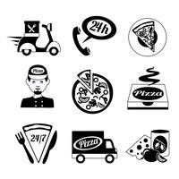 Pizza icons set black and white