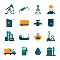 Iconos planos de la industria del petróleo vector