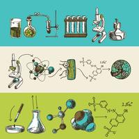 Chemistry research sketch banners set vector