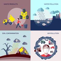 Pollution icons flat set vector