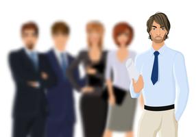 Portrait of young businessman with business team vector