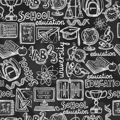 School education chalkboard seamless pattern