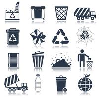 Iconos de basura negro vector