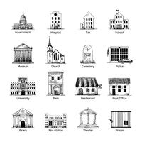 Conjunto de iconos de edificio de gobierno vector