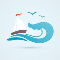 Sail ship wave icon vector