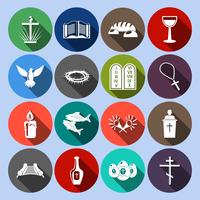 Conjunto de iconos de cristianismo plana vector