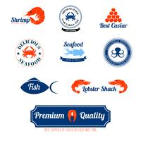 Seafood labels icons set vector