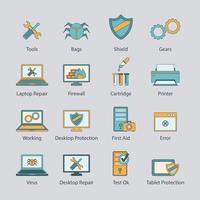 Computer repair flat line icons set vector